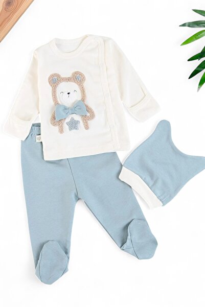 voyyo kids baby 0-3 Months Boy Embroidered Baby Zibin and Hat Set - Newborn 3...
