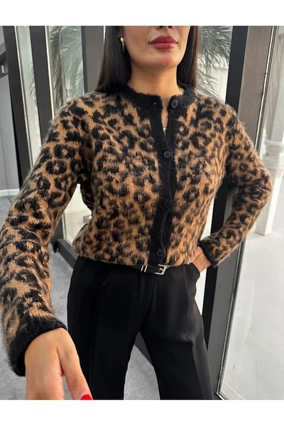 LOBOLIC Cardigan din tricot moale cu model leopard - Jachetă din tricot