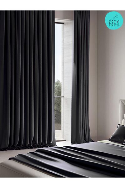 esin tekstil Anthracite Blackout Light Proof Extra-Forced Blackout Sunshade Curtain