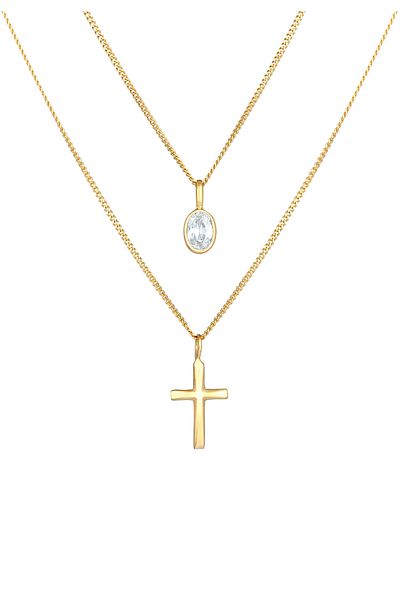 ELLI Necklace Ladies Layer Cross Pendant Faith Trend With Cubic Zirconia Crystals In 925 Sterling Silver