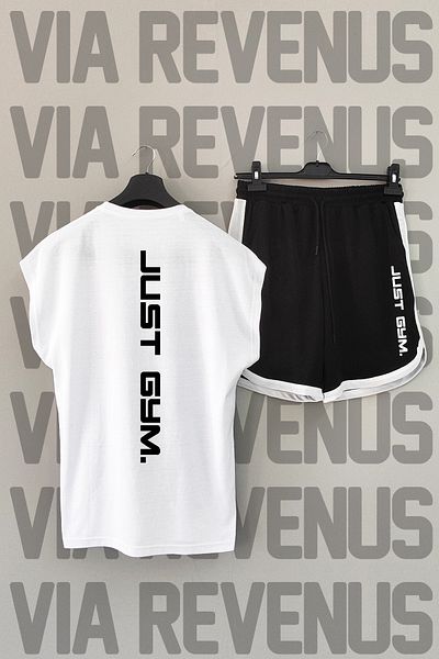 Vordevia Just Gym Back Printed Zero Sleeve Tshirt and Shorts Sports Set