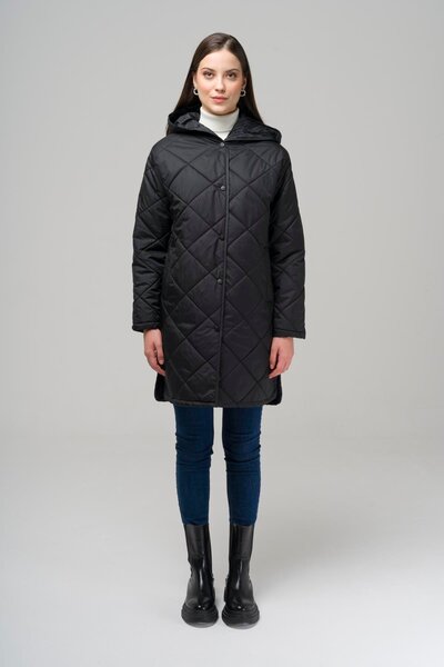 Olcay Prošívaný kabát s bočním rozparkem a kapucí ČERNÁ 6495