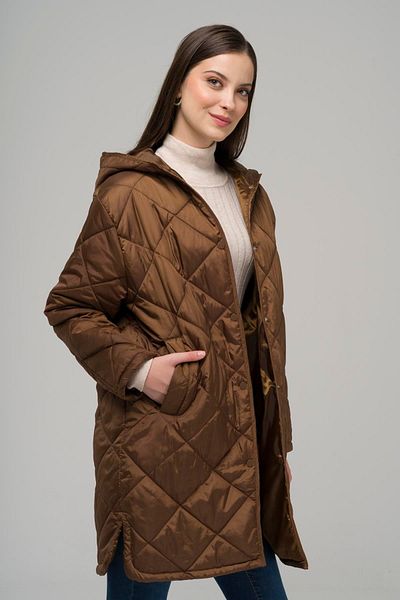 Olcay Hooded Side Slit Quilted Coat TABA 6495
