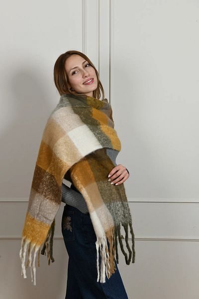 novon Esarfa Angora cu Textură, Bloc de Culori, Detaliu cu Franjuri Gros, Ultra Premium, Soft Touch, Viral Pinterest (220 x 40 cm)