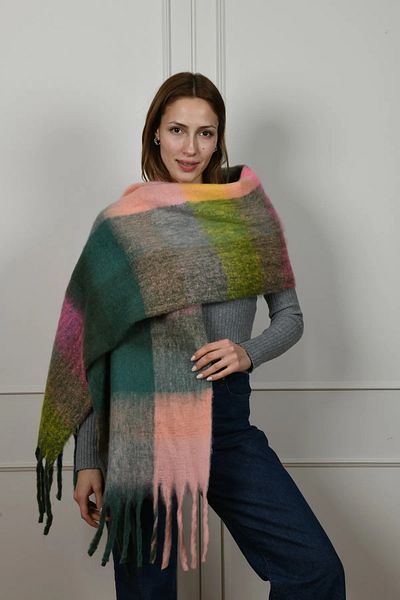 novon Esarfa Angora cu Textură, Bloc de Culori, Detaliu cu Franjuri Gros, Ultra Premium, Soft Touch, Viral Pinterest (220 x 40 cm)
