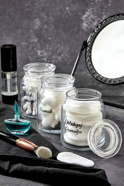 FBZhome Σετ 3 Γυάλινα Βαμβακερά Μπουκάλια 300 Ml Organizer Μπάνιου