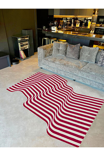 Rugs Modern Halı Rio Koleksiyonu Kırmızı Beyaz Dalgalı Desen Asimetrik Detay ...