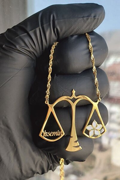 ESFA TAKI 925 Ayar Gümüş 24 Ayar Altın Kaplama İsimli Terazi Kolye