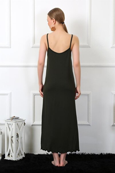 Akbeniz Women's Rope Strap Khaki Long Nightgown 901