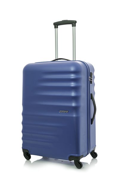American Tourister حقيبة سفر صلبة من بريستون مقاس 55 سم باللون الأزرق مع إدارة أمن النقل
