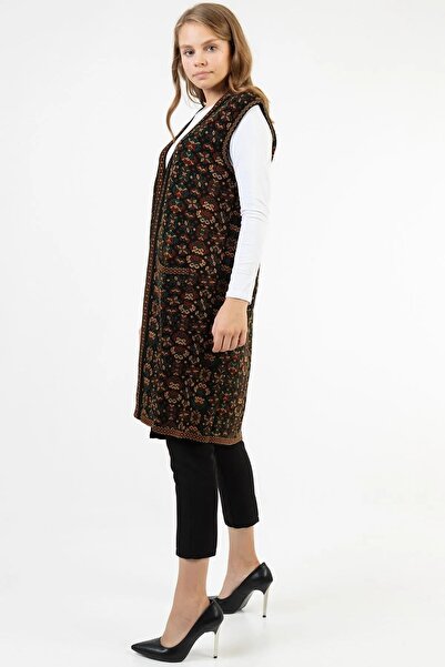 luvise Γυναικείο μακρύ γιλέκο Kilim με μοτίβο λουλουδιών με τσέπες