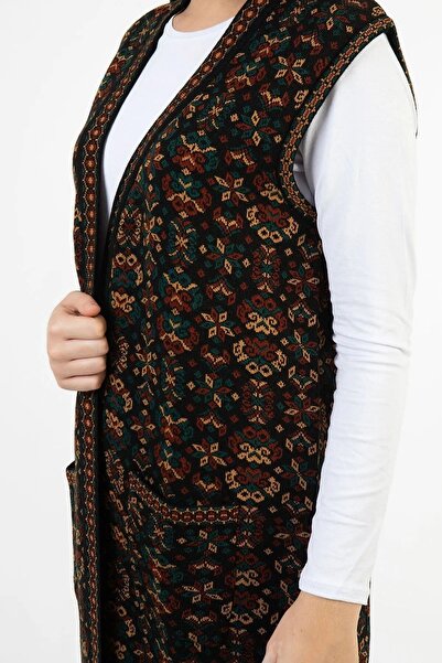 luvise Γυναικείο μακρύ γιλέκο Kilim με μοτίβο λουλουδιών με τσέπες