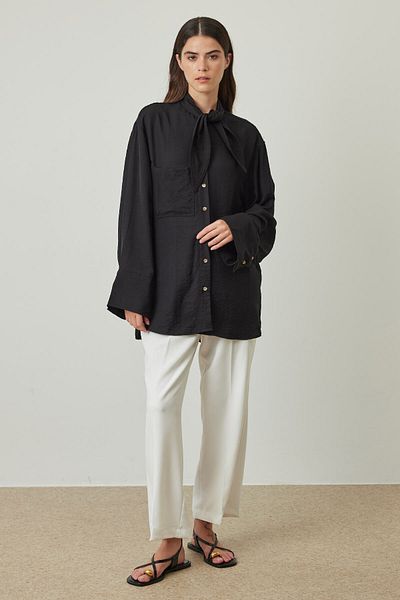 Hooopstore Black Modal Shirt - Collar Tied