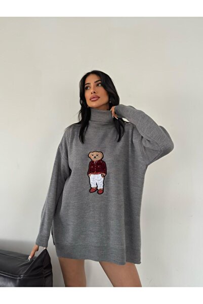 RENGARENG Teddy Bear Detailed Fisherman Knitwear Sweater