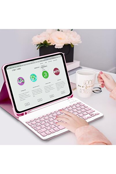 m.tk moveteck Huawei Matepad Se 11" 2024 Uyumlu Bluetooth Özellikli Standlı Kalem Bölmeli Klavyeli Kılıf Manyetik