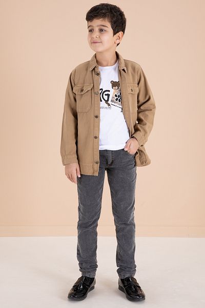 Cansın Mini Boy's 3-Piece Set - Tan Shirt, Jeans, Pockets - 19968
