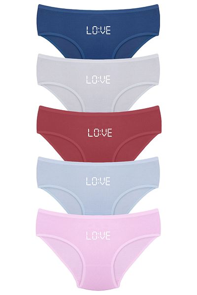 Onurel   Pachet de 5 chiloți din lycra cu imprimeu mixt Love pentru fete