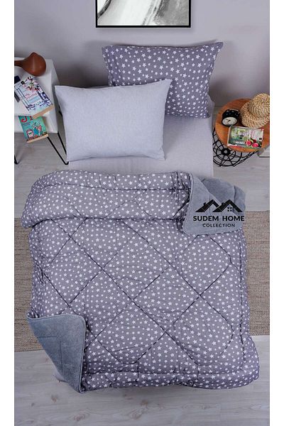 Sudemhome Welsoft Fluffy Soft Single Sleeping Set - Gray Star, with Elastic Sheets