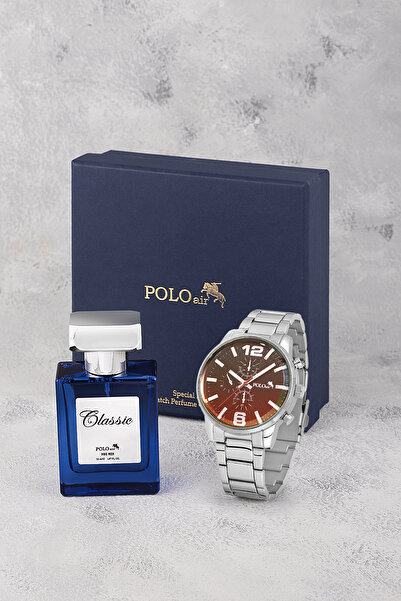 Polo Air Erkek Metal Kol Saati Ve Parfüm Seti Hediyelik Kutusunda Kombin Gümü...