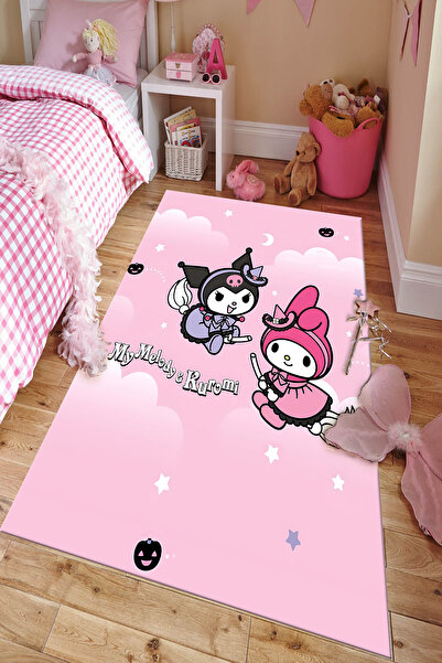 G&C HOME Dıjıtal Baskılı My Melody Kuromi Desenli Sünger Dolgulu Kaymaz Taban Çocuk Halısı