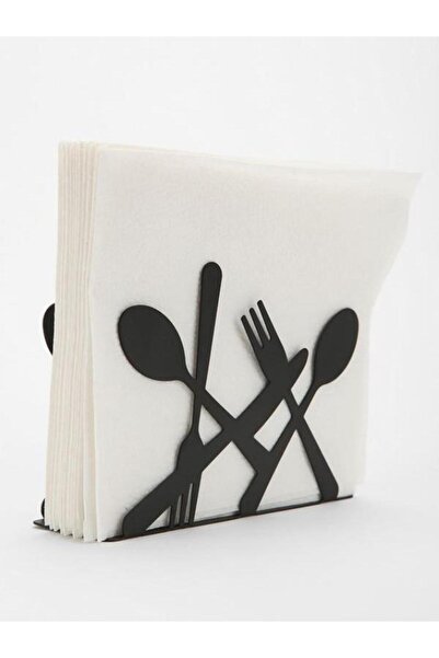 MAVİ TREND Decorative Metal Black Napkin Holder Spoon Fork Knife Patterned Na...