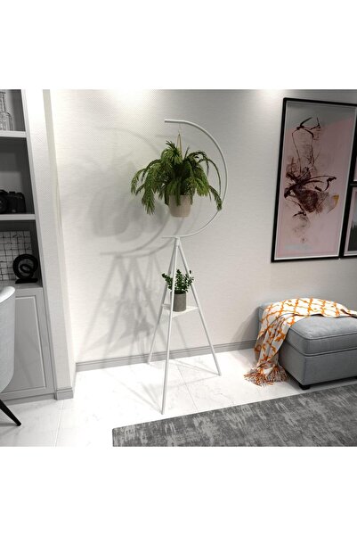 MAVİ TREND Dekoratif Metal Çiçeklik Saksı Askısı Dekoratif Saksılık Beyaz