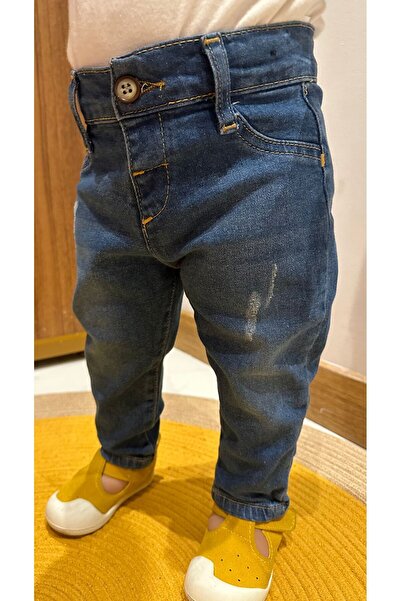 minny max Dětské džínové kalhoty Jean Blue Denim s nastavitelným elastickým pasem