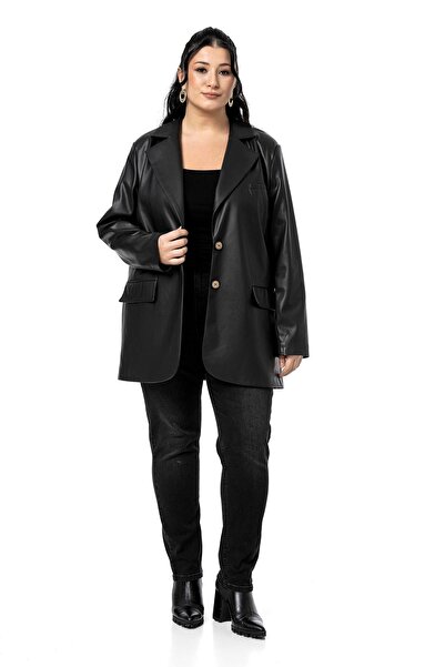 DISENTIS MODEST Μπουφάν από συνθετικό δέρμα σε μεγάλο μέγεθος, με κουμπιά, επ...