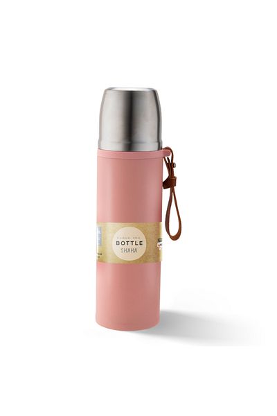 SHAHA VACCUM BOTTLE 450ML WITH LEATHER HANDLE PINK