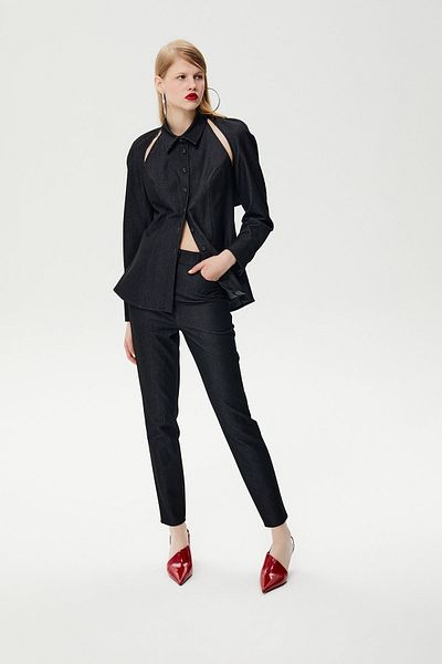 Rue Studio Pantaloni negri din denim cu talie înaltă