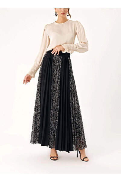 SOCIETA Siyah Dantel detaylı piliseli etek 81273