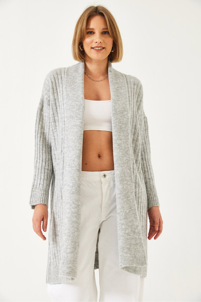 Bianco Lucci Women's Wide Cut Ribbed Knitwear Cardigan