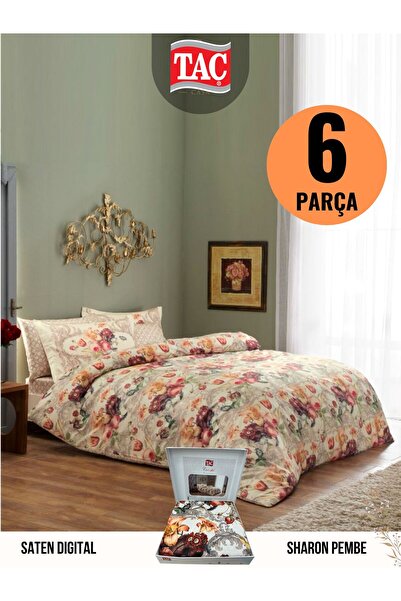 Taç SHARON PEMBE NEVRESİM TAKIMI ÇİFT KİŞİLİK DİJİTAL SATEN