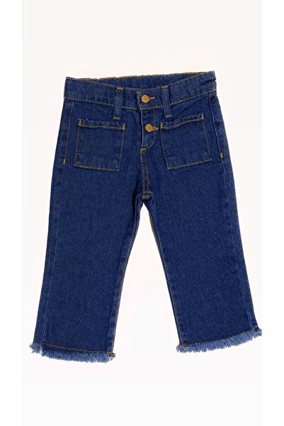 minny max Geniş Paça Kız Çocuk Denim Kot Pantolon Koyu Mavi