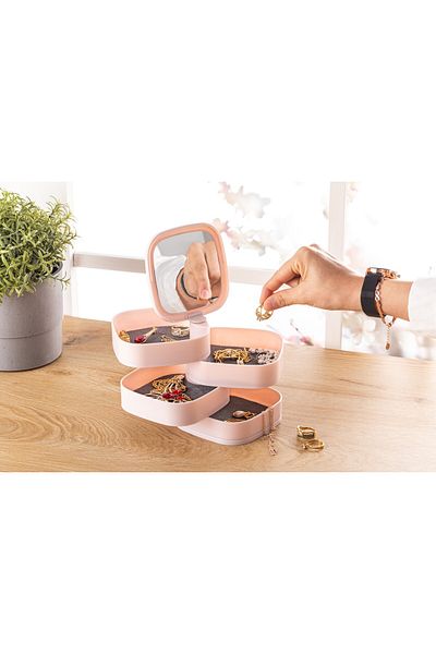 Pazar Kapısı 4 Tiers Mirrored Square 360 Degree Rotatable Jewelry Organizer Box