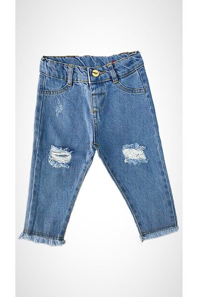 minny max Children's Jeans Denim Trousers with Ripped and Cut-Out Detail, Adjustable Elastic Waist