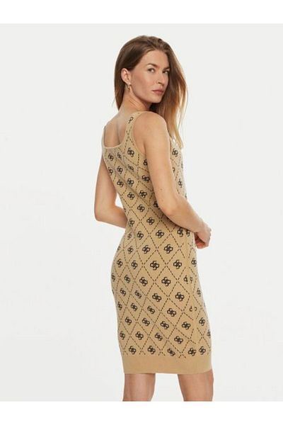 Guess Sarah 4g Sl Dress Sw Γυναικείο Καφέ Φόρεμα W4bk98z3jd2-fn3n