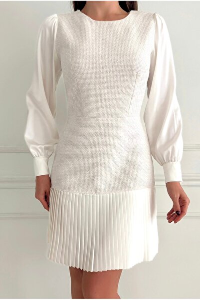 Afiş Butik Ecru Pleated Mini Dress