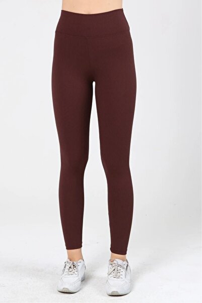 manolyabutik Ribbed Raised, Comfortable High Waist Gathering Leggings