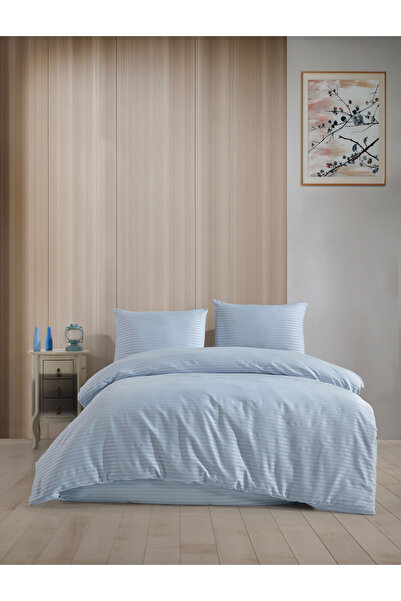 Loyal Home Baroque Blue Striped Satin Double Duvet Cover Set