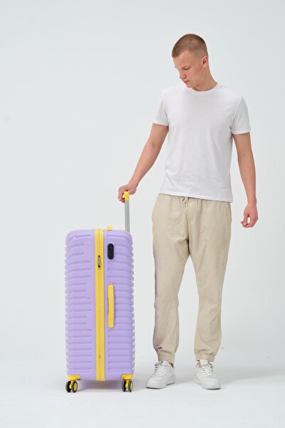 Diseno Keo-Plus Lila-Sarı Büyük Boy Silikon Kırılmaz PP Valiz