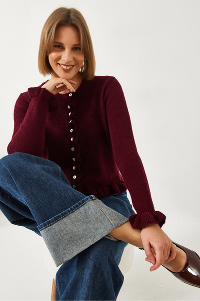 Bianco Lucci Lucci Kadın Düğmeli Fırfırlı Triko Hırka 20246946