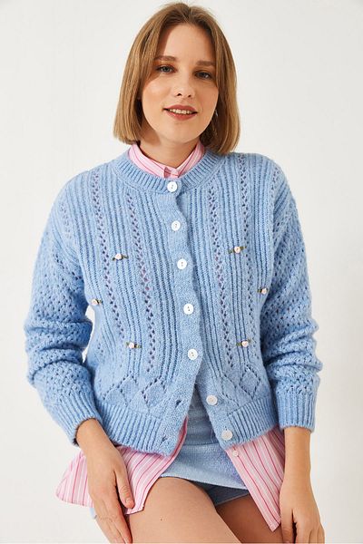 Bianco Lucci Women's Openwork Floral Knitwear Cardigan 20246904