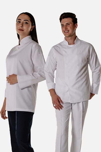 Mert Giyim White Cook and Kitchen Chef Jacket with Hidden Snaps