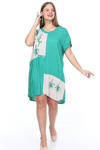 modayız Μπεζ Πράσινο Φόρεμα Μεγάλου Μεγέθους 15E-0887