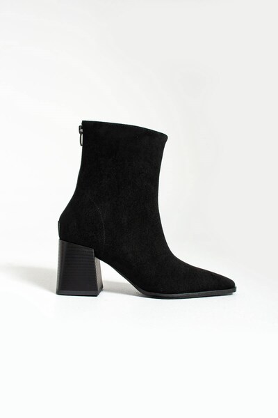 Seniorah Daisy Black Suede Women's Heeled Boots