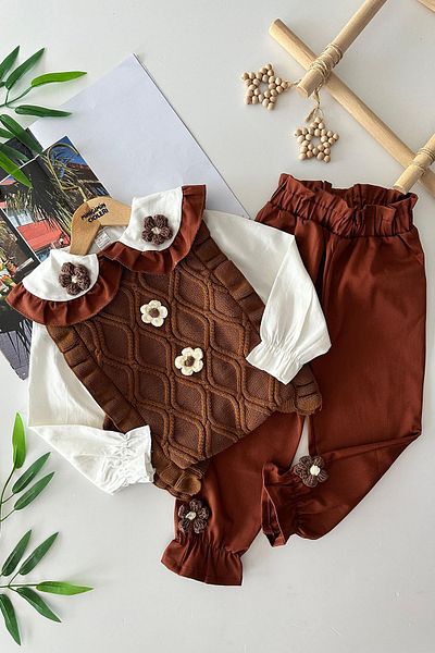 Minigimin Cicileri Комплект от 3 пуловера My Little Ones за момиче - кафяв