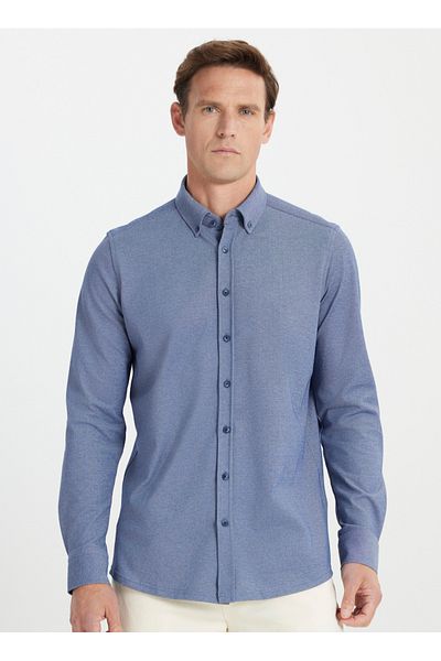 ALTINYILDIZ CLASSICS Ανδρικό πουκάμισο Navy Blue Slim Fit Altınyıldız - Γιακάς με κουμπιά, ACE 202510304