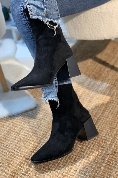 Seniorah Γυναικείες μπότες με τακούνι Daisy Black Suede
