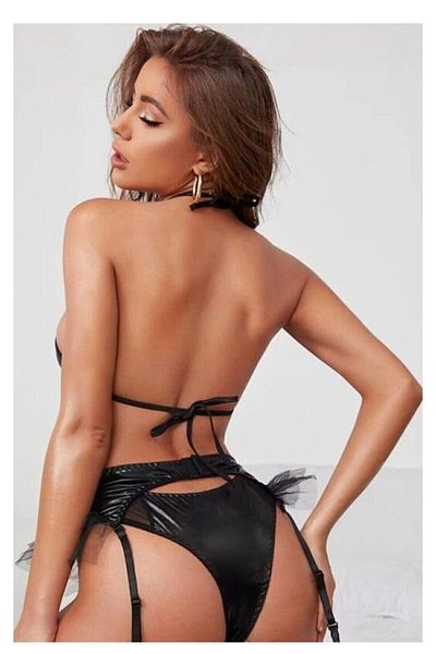 DOSESA Costum Fancy Lame din piele Costum rochie neagră sexy de noapte